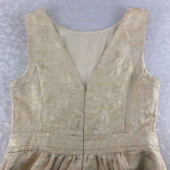 Jennifer Lopez Elegant Cream Shimmering Floral Sleeveless Midi Prom Dress Size 8 - Picture 4 of 16